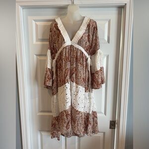 POL Long Sleeve Paisley and Lace Dress